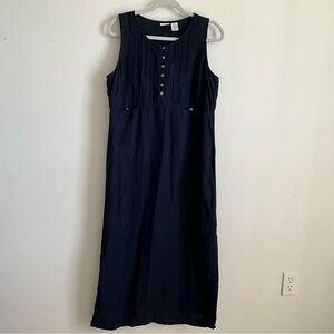 Cherokee Navy Linen Sleeveless Maxi Dress Large